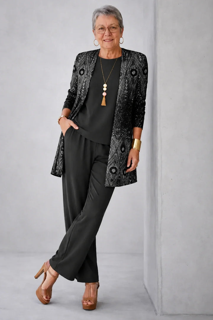 Vera | Black &amp; Silver Paisley Three-Piece Set