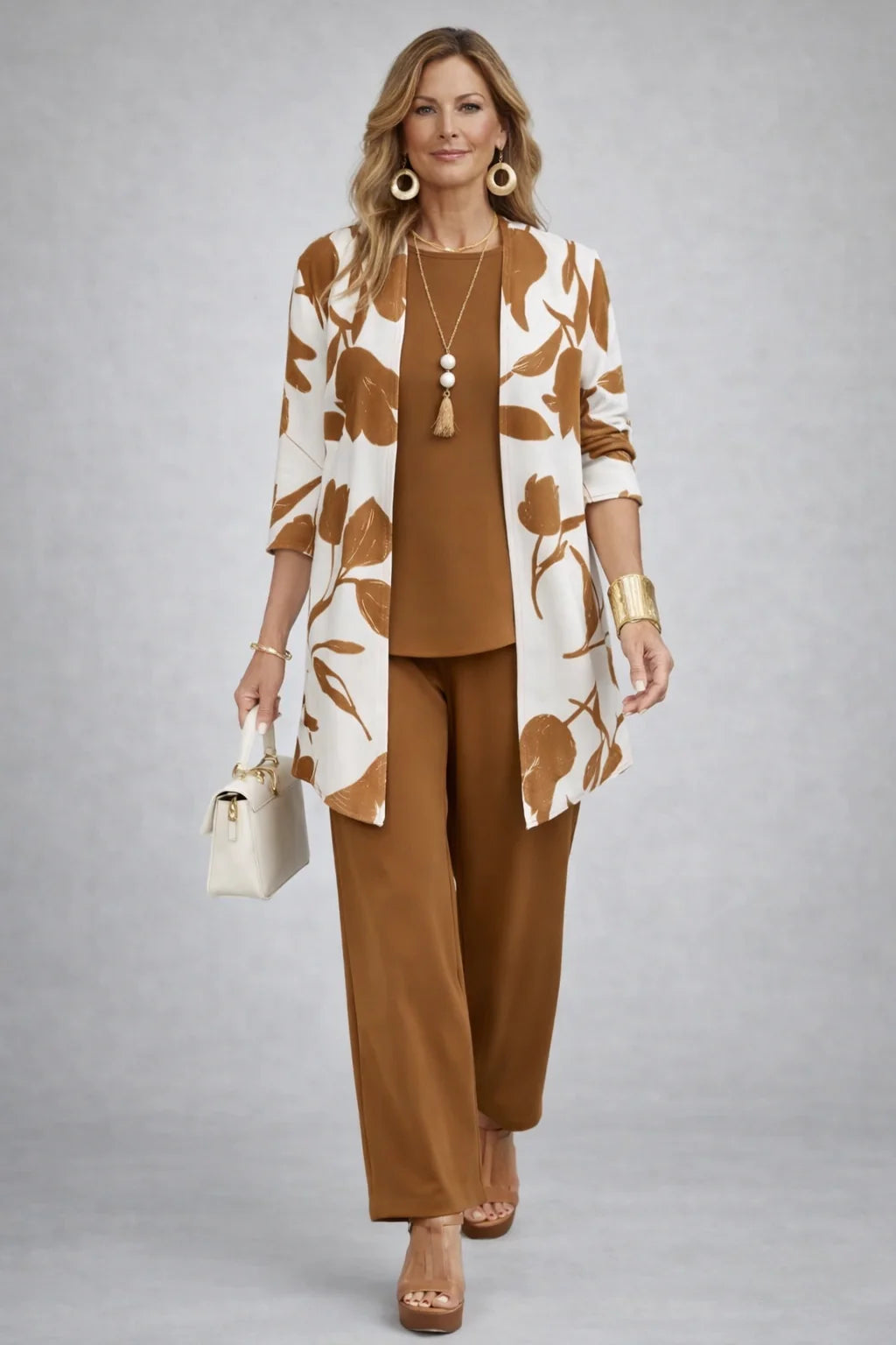 Henrietta | Caramel Leaf-Print Three-Piece Set