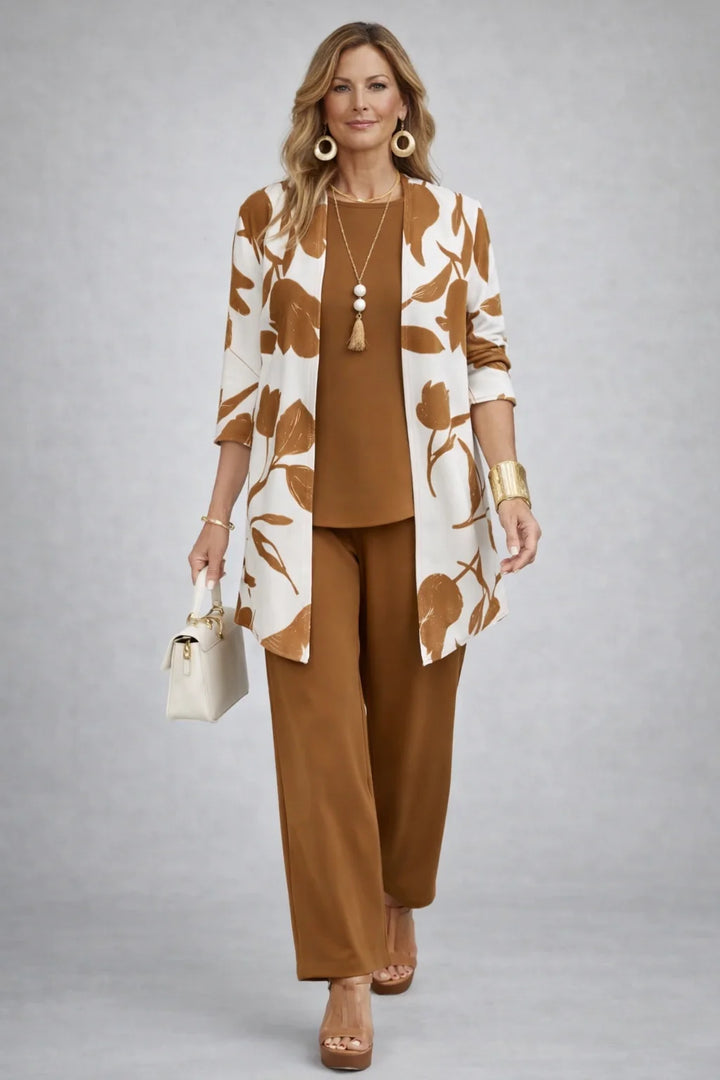 Henrietta | Caramel Leaf-Print Three-Piece Set