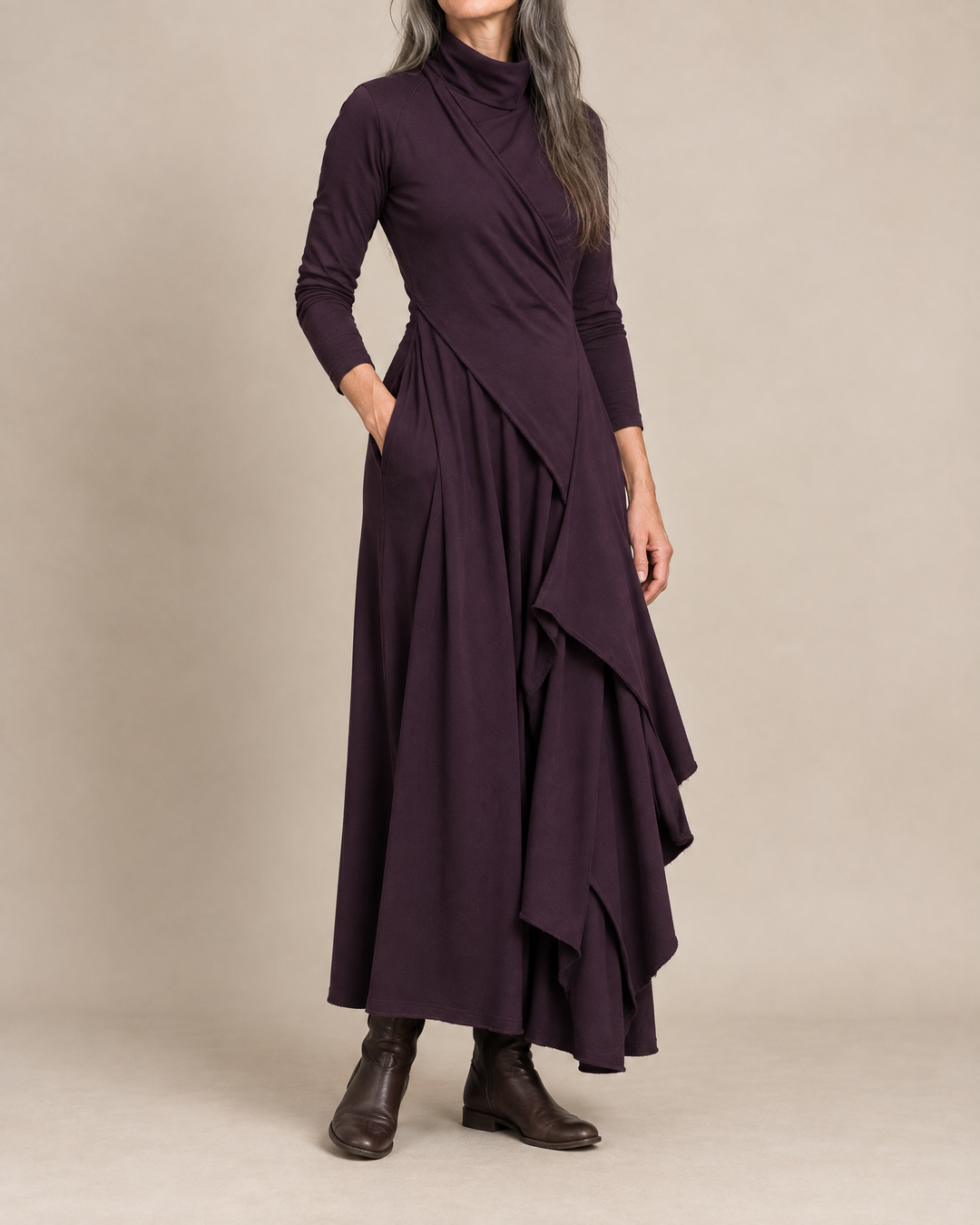 Kerry | Draped Turtleneck Maxi Dress