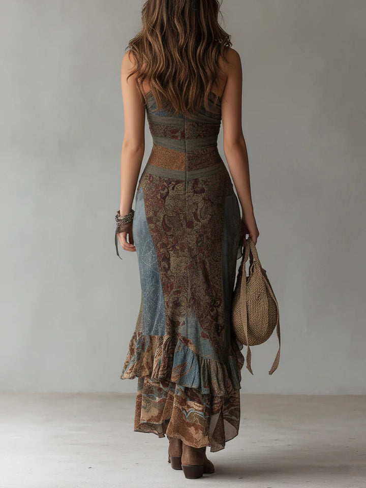 Sidonie | Bold One-Shoulder Printed Maxi Dress with Ruffled Slit