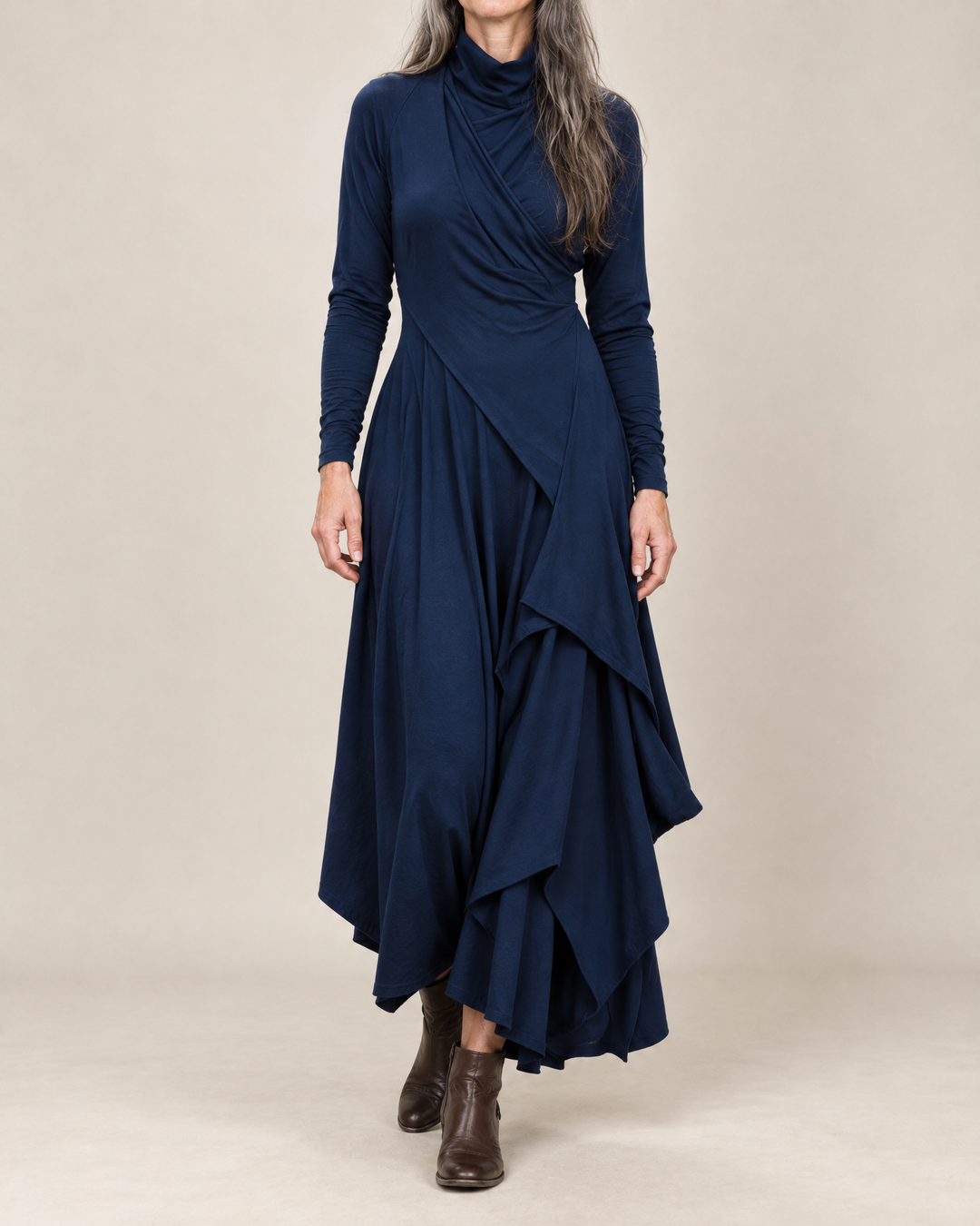 Kerry | Draped Turtleneck Maxi Dress