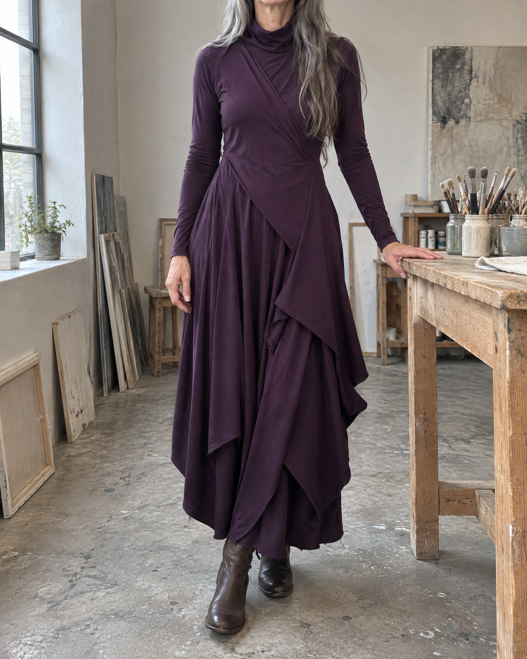 Kerry | Draped Turtleneck Maxi Dress