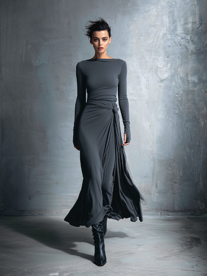 Isaure | Side-Knot Draped Jersey Maxi Dress