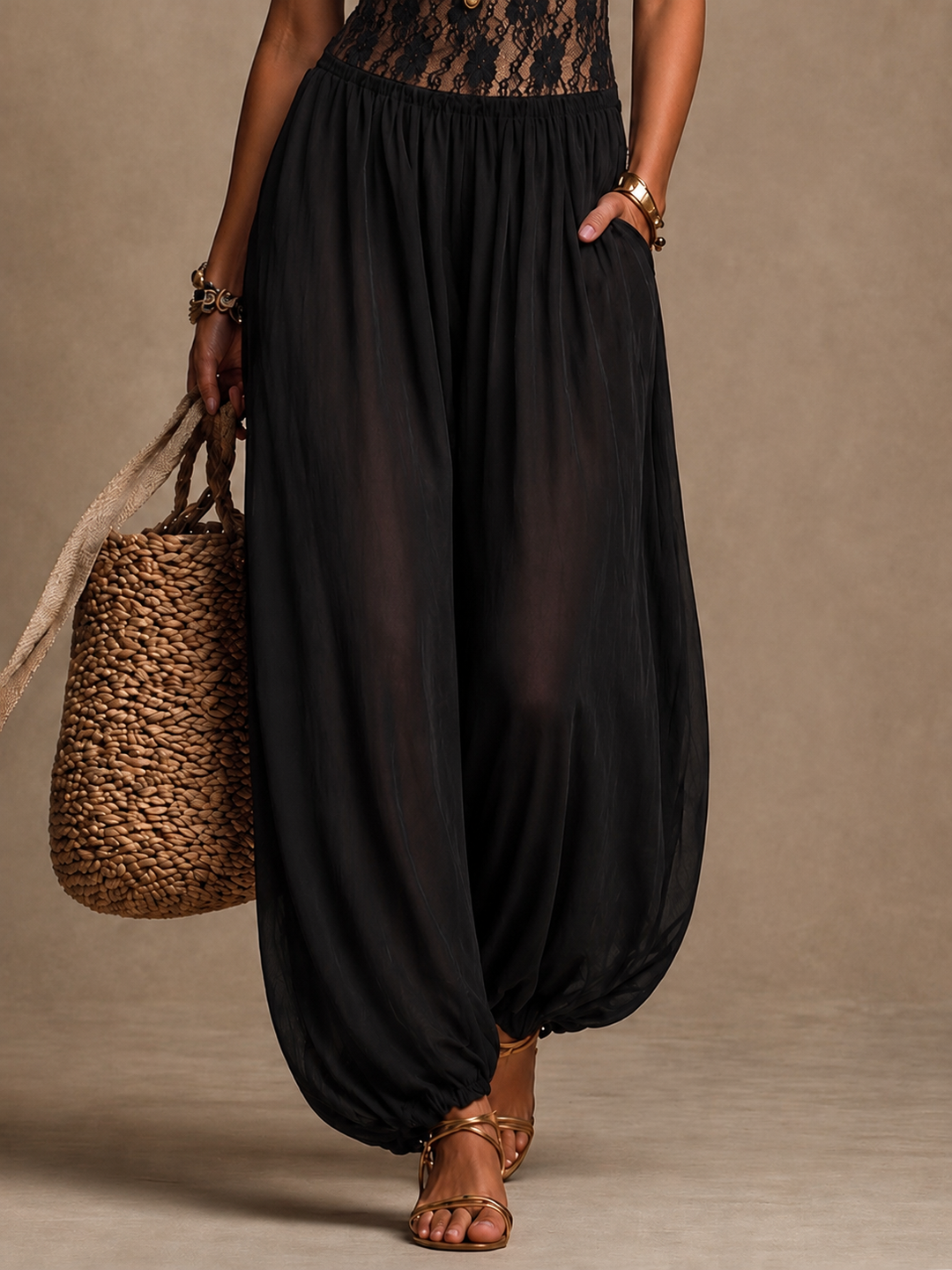 Noir | Halter Jumpsuit with Flowing Lace