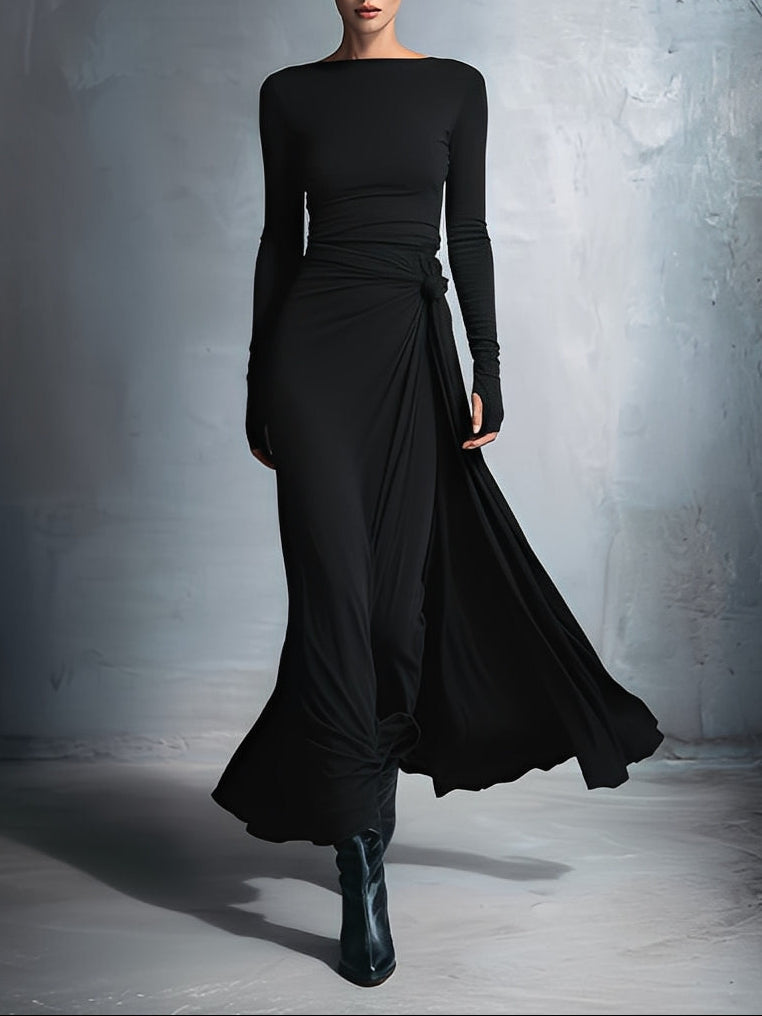 Isaure | Side-Knot Draped Jersey Maxi Dress