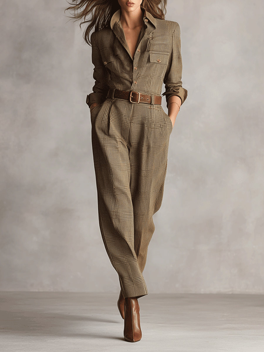 Ophélie | Tailored Check Long-Sleeve Jumpsuit