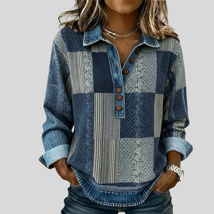 Tess | Cable Patchwork Collared Top