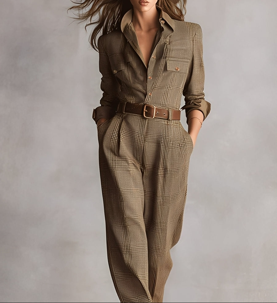 Ophélie | Tailored Check Long-Sleeve Jumpsuit