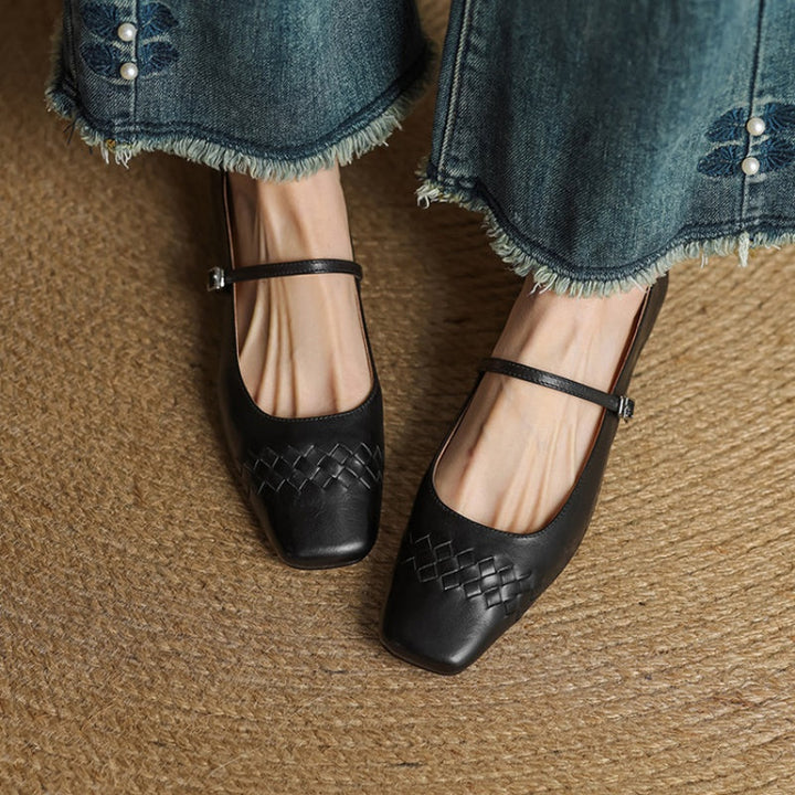 Mabel | Square-Toe Woven-Detail Mary Jane Flats