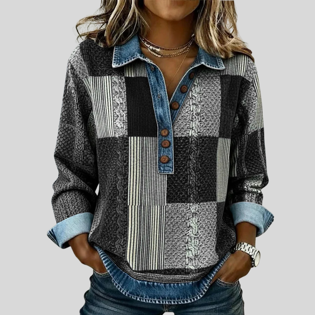 Tess | Cable Patchwork Collared Top