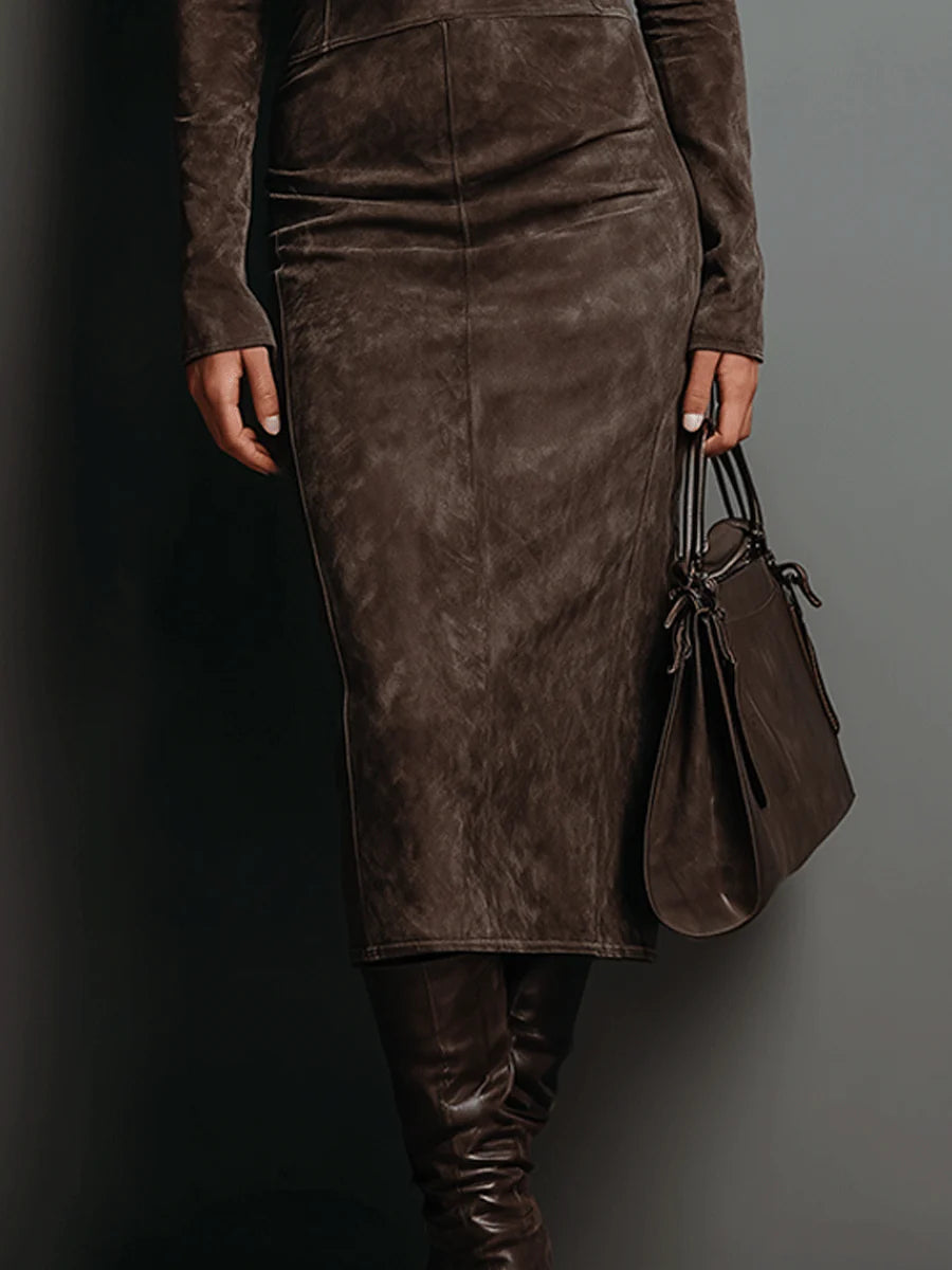 Perrine | Roll-Neck Suede-Effect Midi Dress