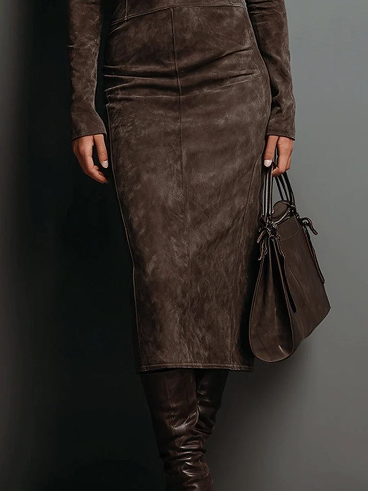 Perrine | Roll-Neck Suede-Effect Midi Dress