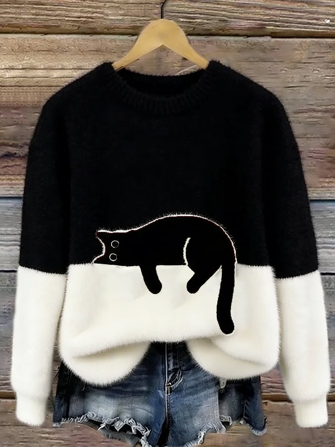 Tabitha | Novelty Cat Print Oversized Sweater