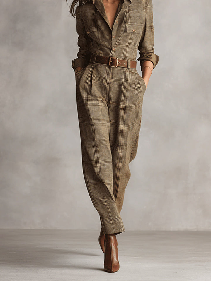 Ophélie | Tailored Check Long-Sleeve Jumpsuit