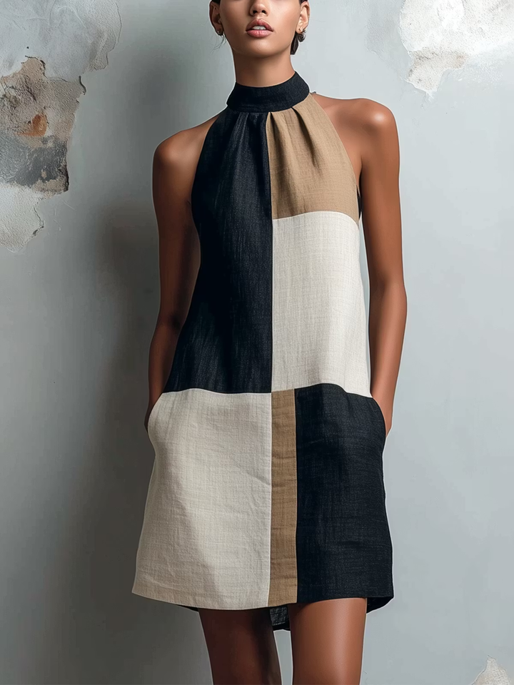 VALENTIA | COLORBLOCK HALTER MINI DRESS
