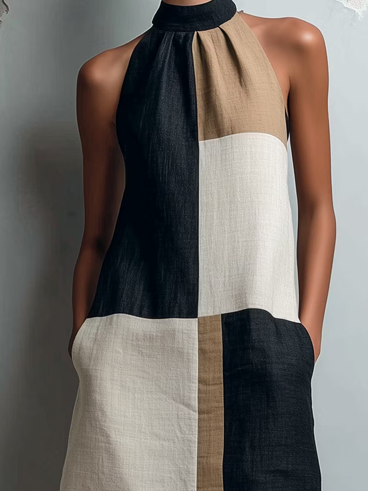 VALENTIA | COLORBLOCK HALTER MINI DRESS