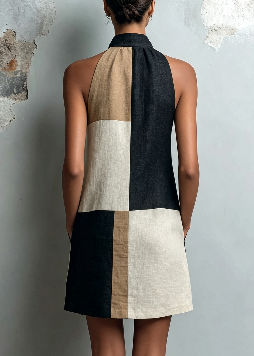 VALENTIA | COLORBLOCK HALTER MINI DRESS