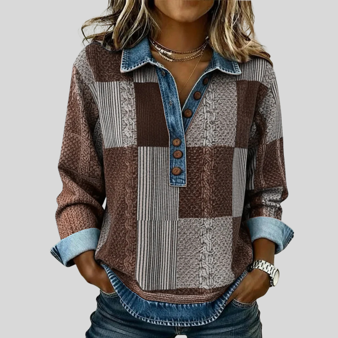 Tess | Cable Patchwork Collared Top
