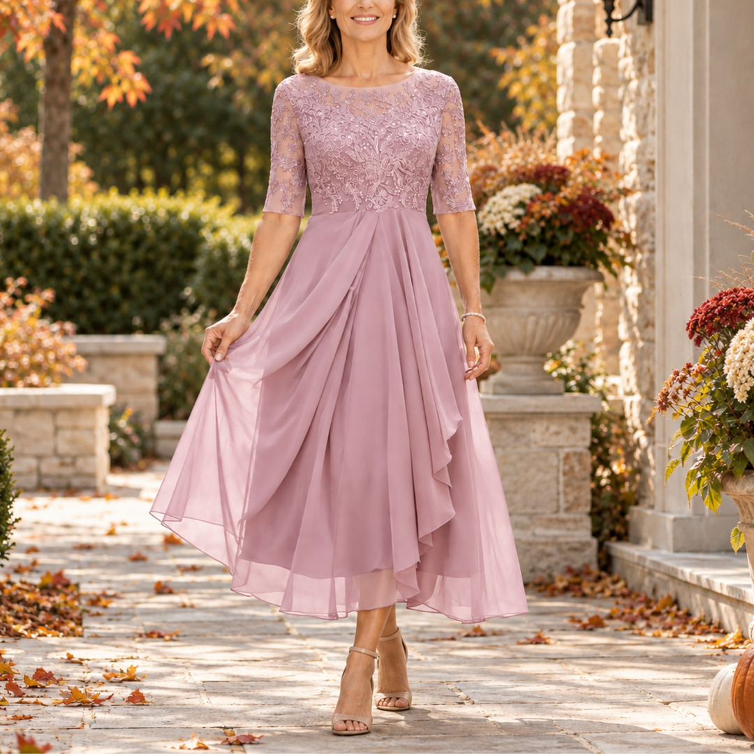 Seraphine | Lace Bodice Draped Midi Dress