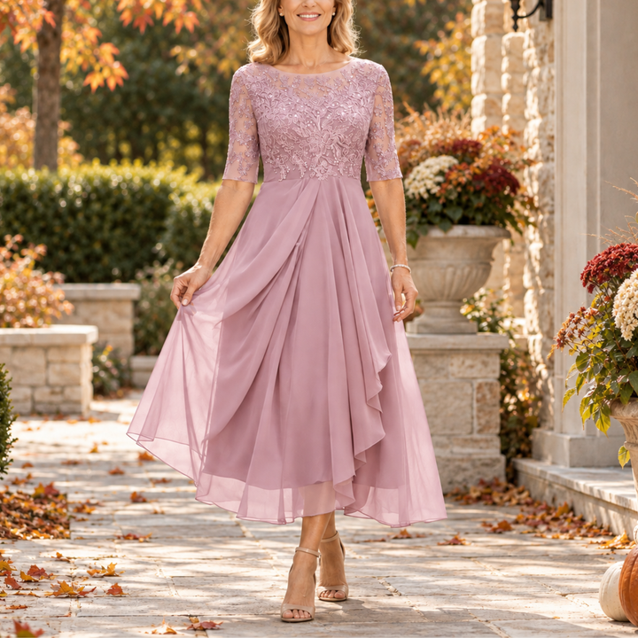 Seraphine | Lace Bodice Draped Midi Dress