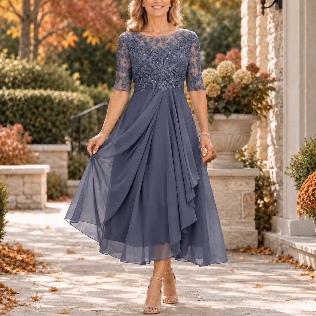 Seraphine | Lace Bodice Draped Midi Dress