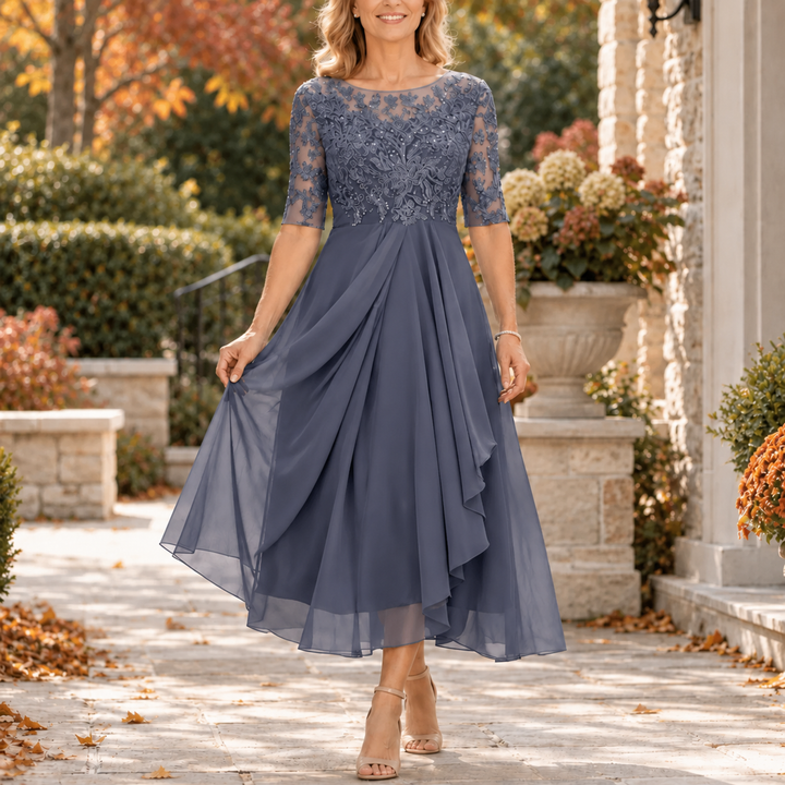 Seraphine | Lace Bodice Draped Midi Dress