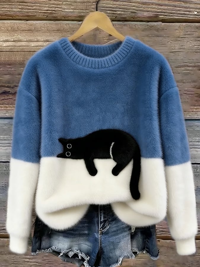 Tabitha | Novelty Cat Print Oversized Sweater