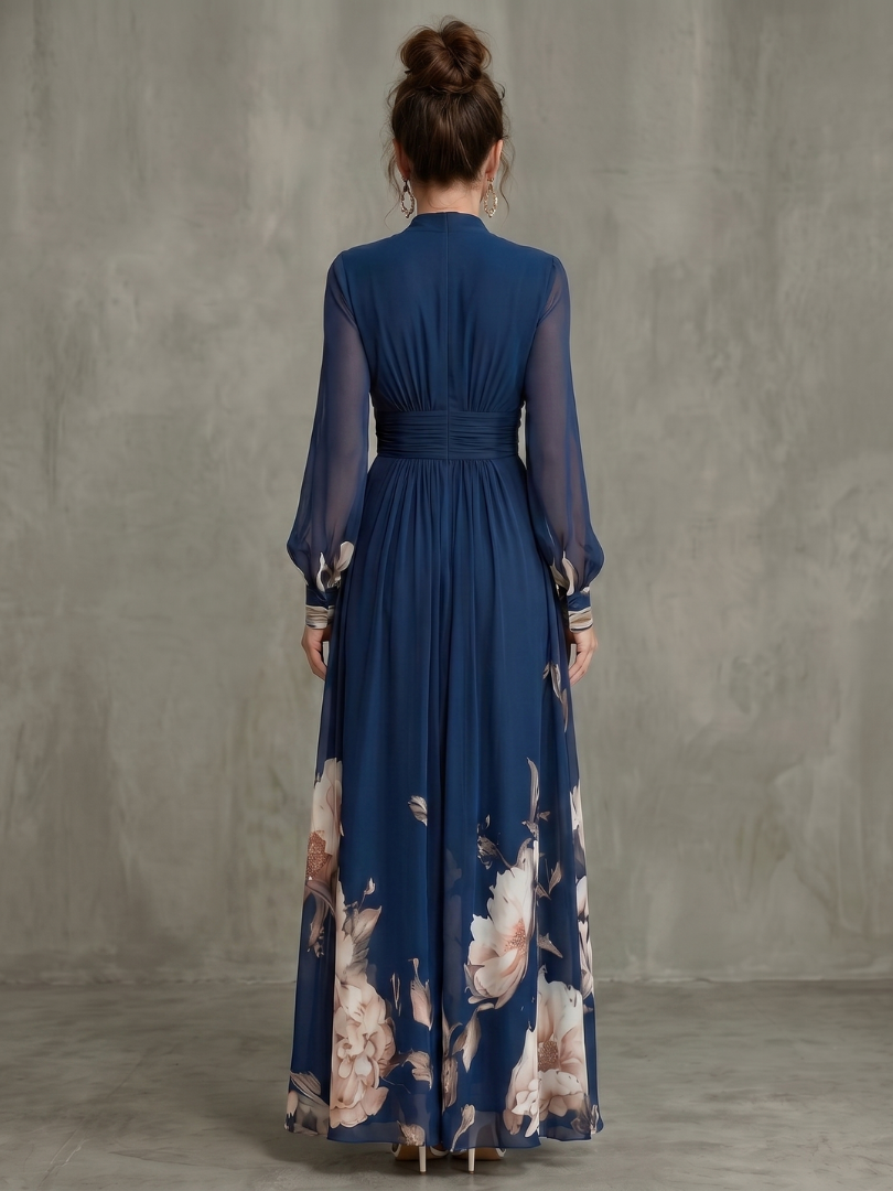 Annelise | Sheer Balloon-Sleeve Floral Hem Maxi Dress