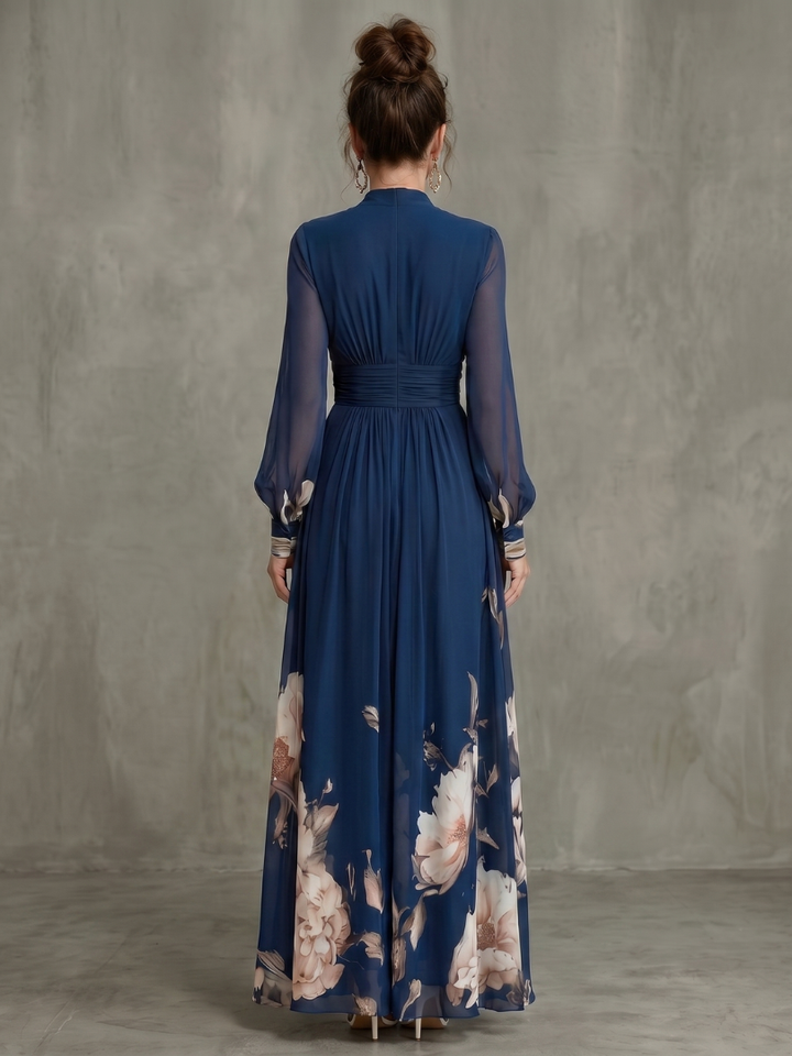 Annelise | Sheer Balloon-Sleeve Floral Hem Maxi Dress