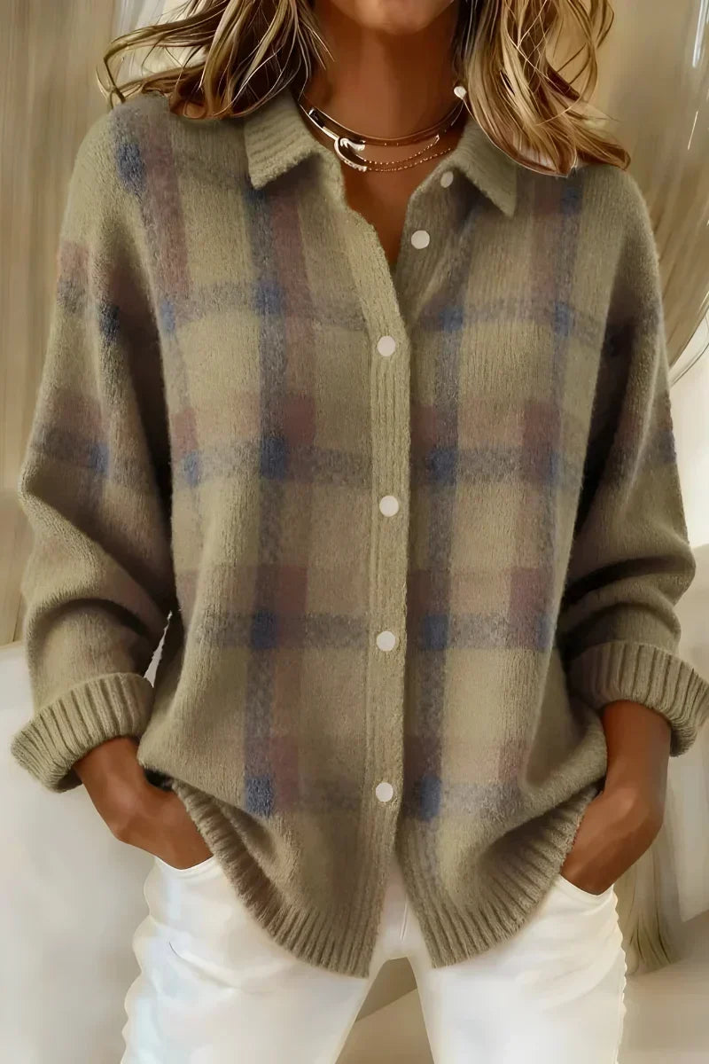Fawn | Cosy Check Collared Knit Cardigan