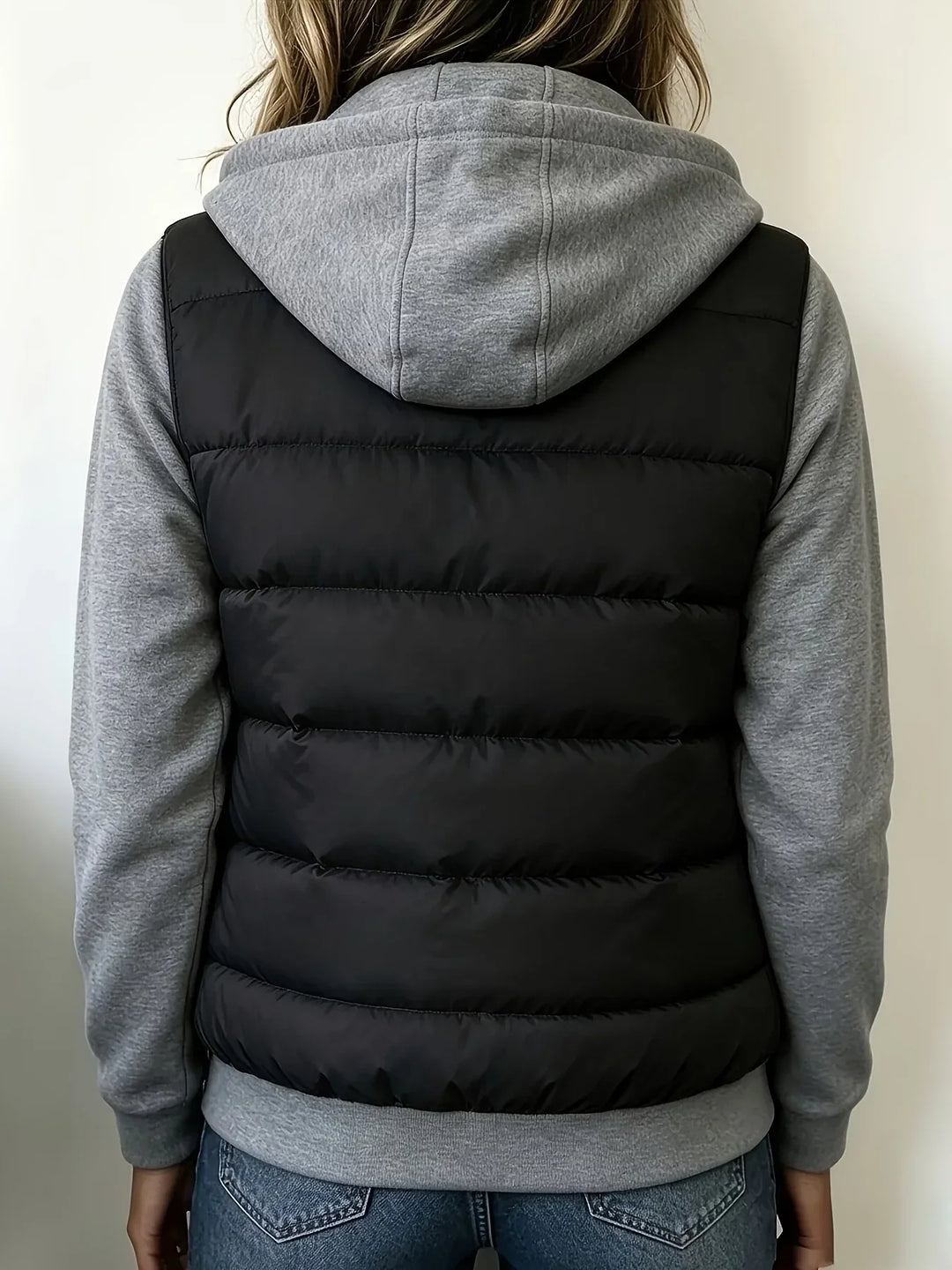 Harlow | Quilted Gilet-Style Hooded Jacket with Jersey Sleeves