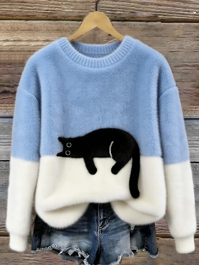 Tabitha | Novelty Cat Print Oversized Sweater