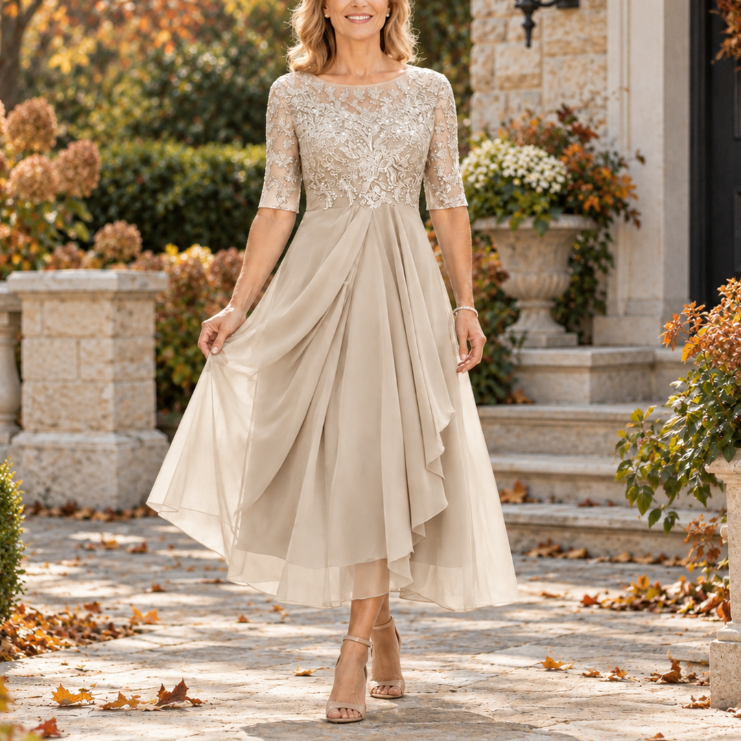 Seraphine | Lace Bodice Draped Midi Dress