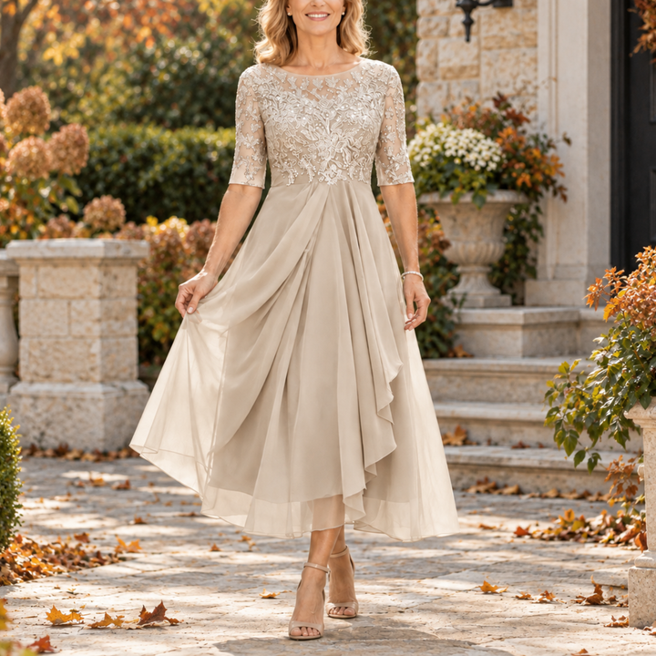 Seraphine | Lace Bodice Draped Midi Dress