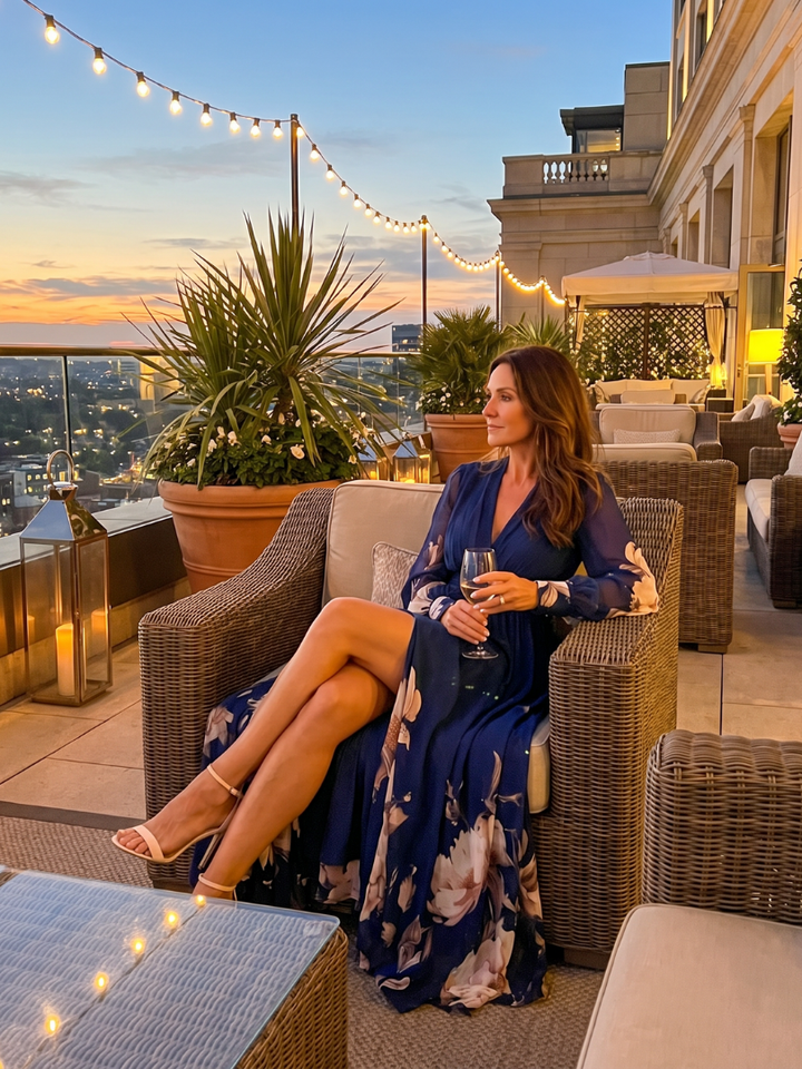Annelise | Sheer Balloon-Sleeve Floral Hem Maxi Dress