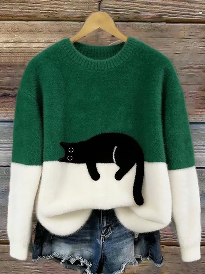 Tabitha | Novelty Cat Print Oversized Sweater
