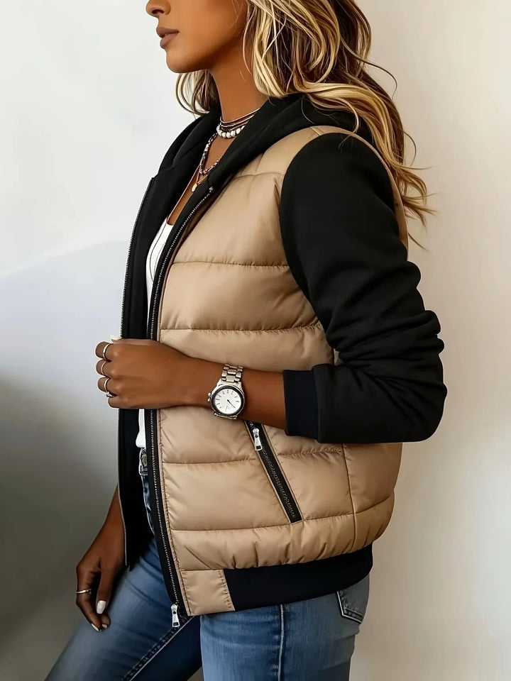 Harlow | Quilted Gilet-Style Hooded Jacket with Jersey Sleeves
