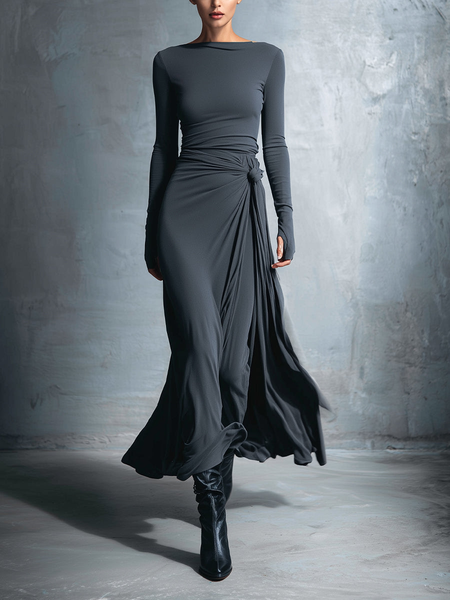 Isaure | Side-Knot Draped Jersey Maxi Dress