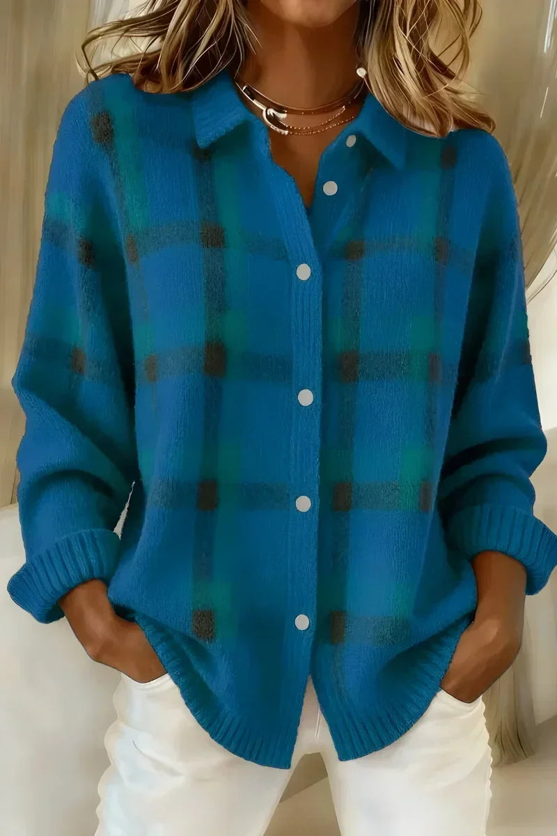 Bluebell | Brushed Check Collared Knit Cardigan