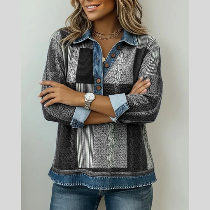 Tess | Cable Patchwork Collared Top