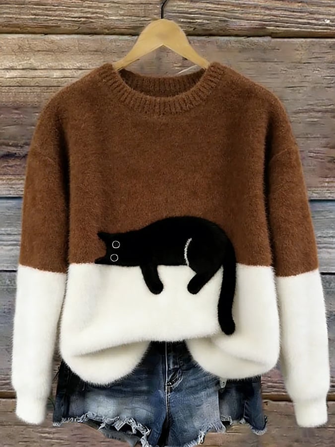 Tabitha | Novelty Cat Print Oversized Sweater