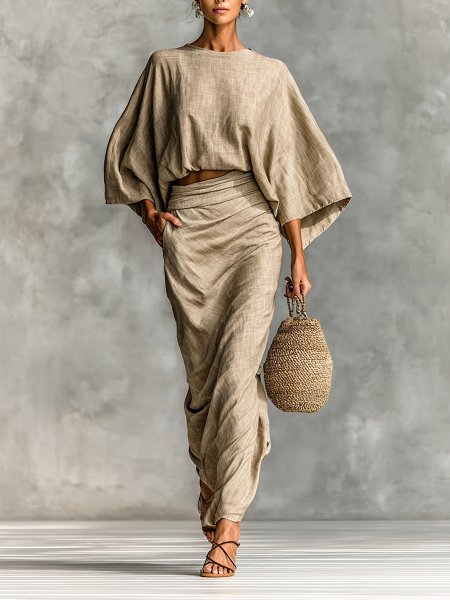 Hélène | Batwing-Sleeve Top &amp; Maxi Skirt Set