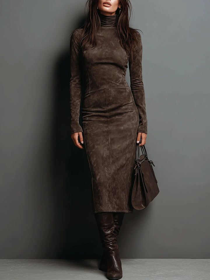 Perrine | Roll-Neck Suede-Effect Midi Dress