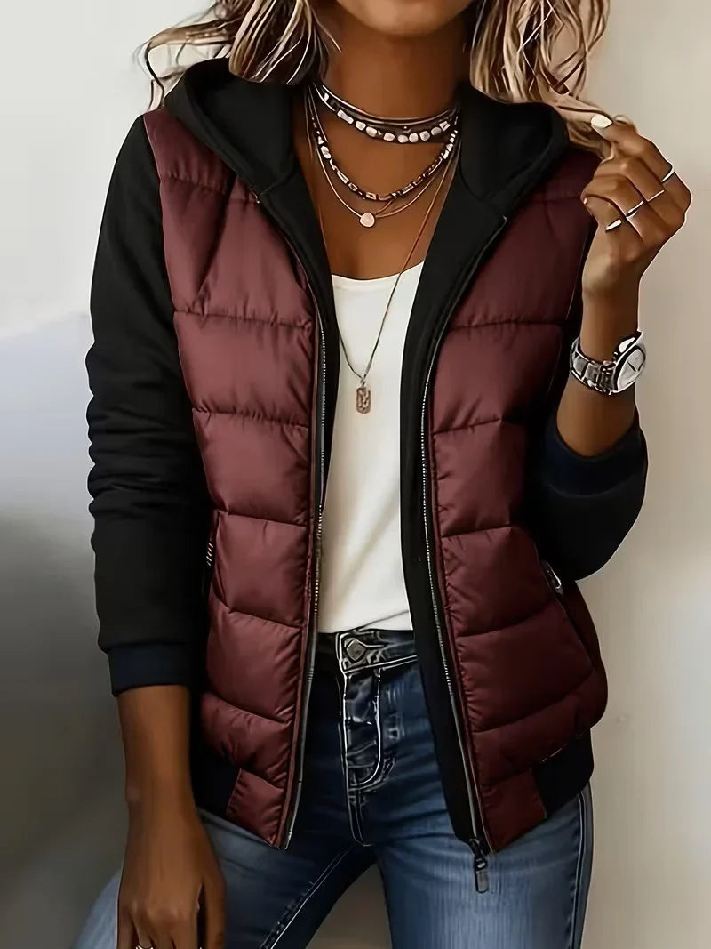 Harlow | Quilted Gilet-Style Hooded Jacket with Jersey Sleeves