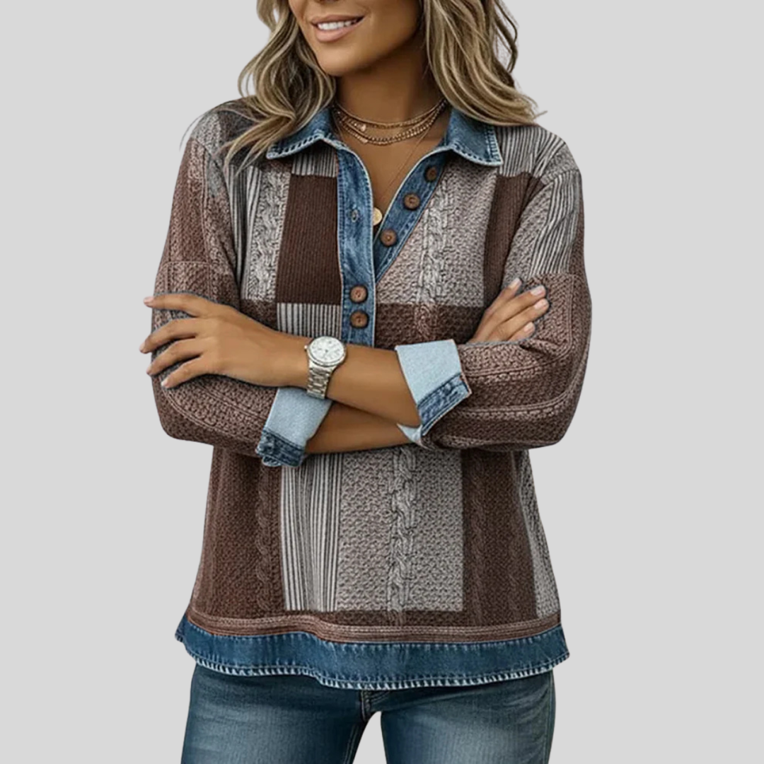 Tess | Cable Patchwork Collared Top