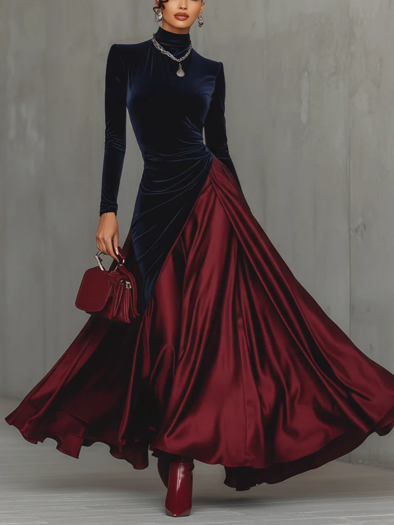 Ysolde | Velvet Bodice Satin Skirt Maxi Dress