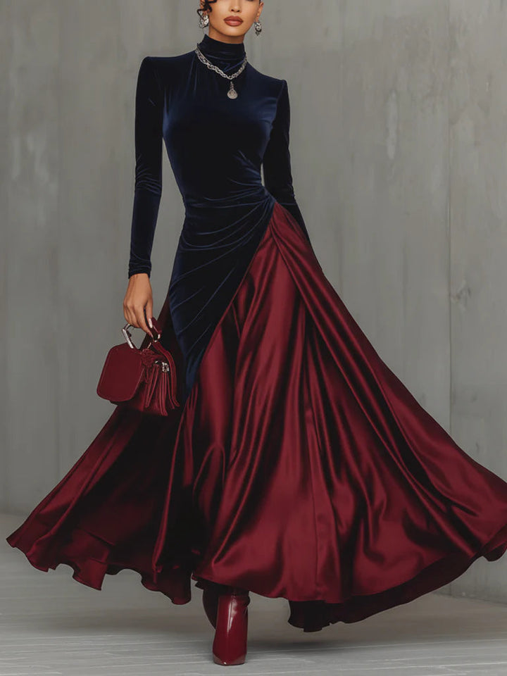 Ysolde | Velvet Bodice Satin Skirt Maxi Dress