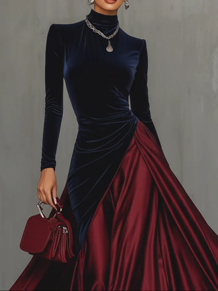 Ysolde | Velvet Bodice Satin Skirt Maxi Dress
