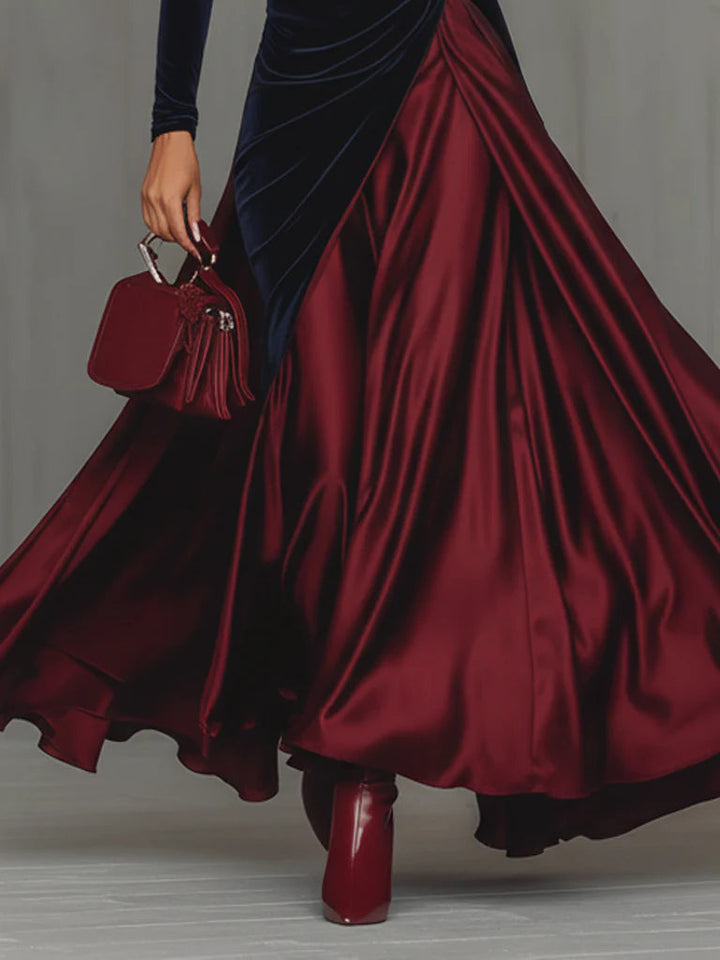 Ysolde | Velvet Bodice Satin Skirt Maxi Dress